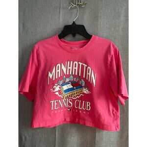 Tommy Jeans Manhattan Tennis Club Graphic Cropped Tee - Pink - Size Small